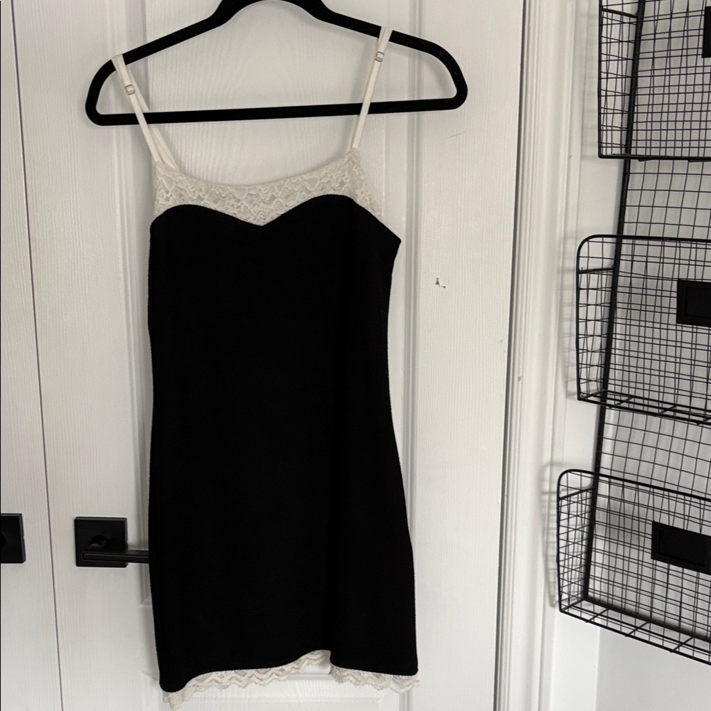 Edikted Black Mini Dress with Cream Lace Trim